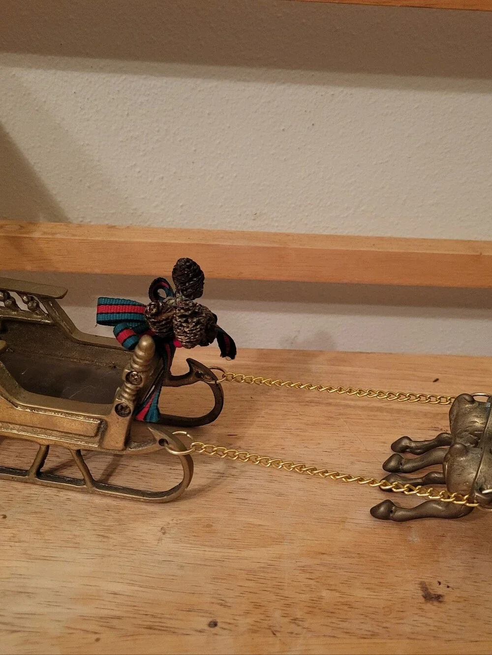 1960's Brass Reindeer & Sleigh Figurine 14”Long 3.25